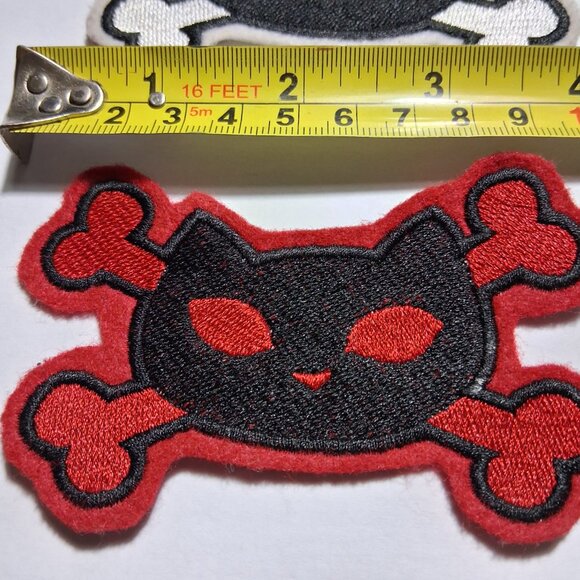 Upcycle - patchwork - Bad Kitty - Cross Bones Iron on Patches - Picture 2 of 4